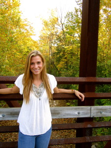 Lauren Steele on the bridge she crosses each day in Columbia, MO.