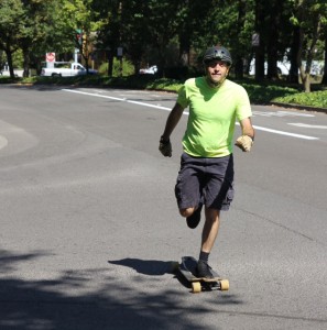 Cory on his board in Portland.