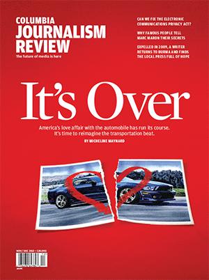 Curbing Cars is featured in the November/December issue of Columbia Journalism Review